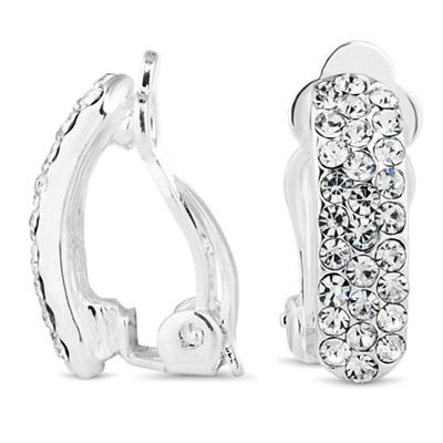 Silver crystal pave clip on earring